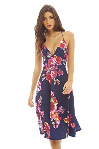 AX Paris Women's Strappy Midi Skater Navy Dress