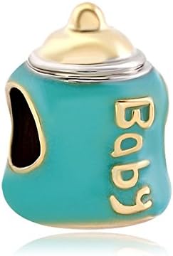 Cute Golden Pacifiers Aquamarine Blue Little Baby Feeding Bottle Bead Fits Pandora Charms Bracelet