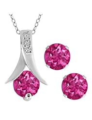 2.25 Ct Round Mystic Pink Topaz .925 Silver Pendant and Earrings Set 18" Chain