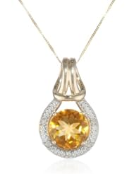 10k Gold Round-Cut Citrine and Diamond Pendant Necklace (0.03 cttw, I Color, I2 Clarity), 18"