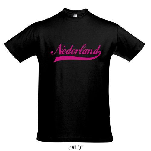 T-Shirt Nederland Oldschool Holland Oranje LÄNDERSHIRT EM / WM FAN Trikot S-XXL , Deep black – pink , XL