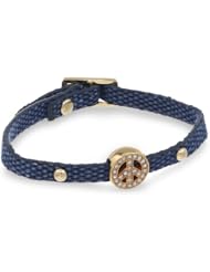 BCBGeneration Dark Blue Canvas and Gold Pave Peace Mini Charm Bracelet