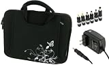 rooCASE 2n1 Acer Aspire One AOA150-1706 8.9-Inch Netbook Neoprene Sleeve Case with AC Adapter Wall Charger - Spring Butterfly - Black