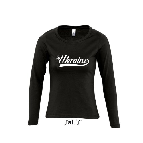 Ukraine Oldschool LÄNDERSHIRT EM / WM FAN Trikot – Damen Langarm Longsleeve T-Shirt S-XL , Deep black – weiß , S