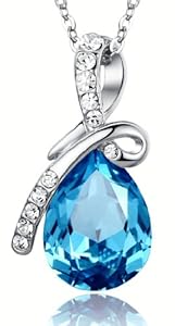 Eternal Love Teardrop Swarovski Elements Crystal Pendant Necklace - Ocean Blue Large Crystal 17.5