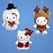 5" HELLO KITTY MINIATURE PLUSH ORNAMENT, SET OF 3 ASSORTED: SNOWMAN, SANTA & REINDEER - Christmas Ornament