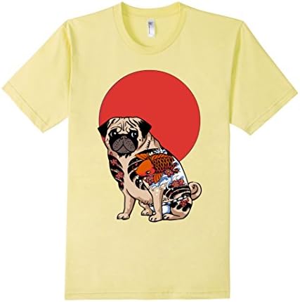 Men's Yakuza Dog Shirt T S Men Japan M L Tee Lover Animal Pug  Large Lemon