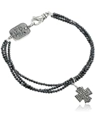 King Baby 3 Strand Hematite Pave Diamond Cross Bracelet, 7.5"