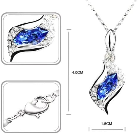 Ruby Red Long Teardrop Swarovski Element Set Austria Crystal Fashion Earrings Pendant Silver Necklace FREE Organza Pouch Bag by Small Goby