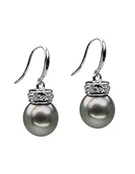 Sterling Silver 9-10mm Tahitian hook Earrings with CZ
