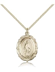 Gold Filled Miraculous Medal Immaculate Conception Virgin Saint Mary Pendant 7/8 x 5/8 Inches -4146M- Comes with a Gold Filled Lite Curb Chain Neckace And a Black velvet Box