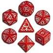 Q-Workshop Polyhedral 7-Die Set: Carved Elven Elvish Dice Set (Red with White)