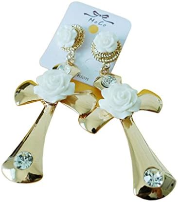 Mygoodie Jewelry Retro cross with white flowers earrings