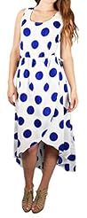 Polka Dot Print Sleeveless Polyester/Spandex Elasticized   Waistline Flowy Vintage High-Low-Hem Summer  Dress