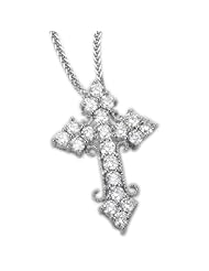 (X1000Diamond) 18K/750 White Gold Cross Shape Diamond Accent & Miligrain Pendant With 925 Sterling Silver Chain (0.91 cttw, G-H Color, VS2-SI1 Clarity)