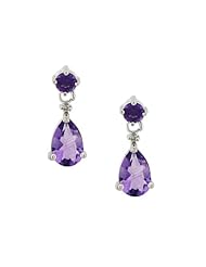 Sterling Silver, Diamond Accent and Amethyst Linear Teardrop Post Earrings