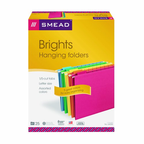 Best Price Smead Hanging File Folders, Letter Size, 1/5 Cut Tab, Assorted Colors, 25 Per Box (64059)