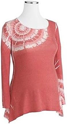 Planet Motherhood Maternity Knit Tie-Dye Sharkbite Top, Small, Coral
