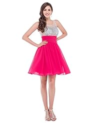 Acrylic/Chiffon/Satin Beaded Cocktail Short Sleeveless Prom Dress 