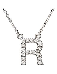 14K White Gold Diamond Initial Necklace "R" -- LIFETIME WARRANTY