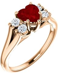 10K Rose Gold 6.00x6.00mm Heart Cut Chatham Created Ruby and Diamond Ring -- LIFETIME WARRANTY