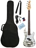 Barcelona Beginner Series Electric Bass Guitar with Gig Bag, Instrument Cable, Strap, Picks, and Polishing Cloth - Zebra