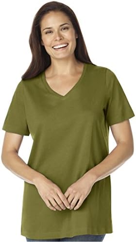 Women's Plus Size Top, In Soft Knit, The Perfect Cotton V-Neck Tee (Moss Green,2X)