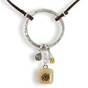 Recycled Glass Passion Flower Pendant and Hammered Silver Circle on Leather Necklace