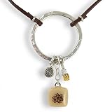 Recycled Glass Passion Flower Pendant and Hammered Silver Circle on Leather Necklace