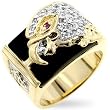 Men's Ring - Shiny Rhodium and Gold Plating, Clear and Red CZ (Sizes 7-14)