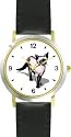 Siamese Cat - WATCHBUDDY&reg; DELUXE TWO-TONE THEME WATCH - Arabic Numbers - Black Leather Strap-Women's Size-Small