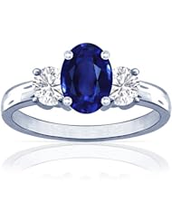 Platinum Oval Cut Blue Sapphire Three Stone Ring