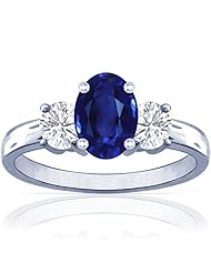 14K White Gold Oval Cut Blue Sapphire Three Stone Ring