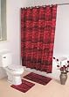 Bath Ensemble, Shower Curtain, 12 Fabric Rings, Bath and Contour Mat, Trieste Fusion Red