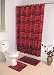 Bath Ensemble, Shower Curtain, 12 Fabric Rings, Bath and Contour Mat, Trieste Fusion Red