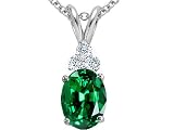 1.26 cts Lab Created Emerald and Genuine Diamond Pendant - 14kt White or Yellow Gold