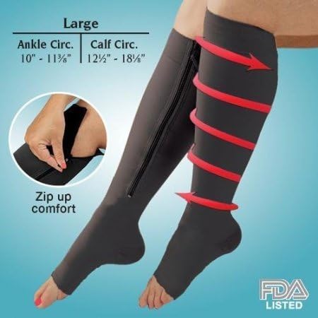 Zipper Compression Black Leg Support Large Knee Socks by JOBAR INTL INC