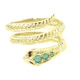 Fabulous Solid Yellow Gold Natural Turquoise & Ruby Detailed Snake Ring - Finger Sizes 5 to 12 Available