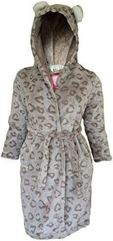 Dressing Gown Robe Girls Hooded Leopard Cream Fleece Age 7-8 Years