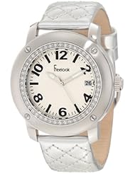 Freelook Womens HA1812-4 Silver Leather Band Vertical Brushed Silver Dial Silver Case Watch