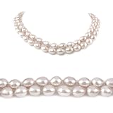 AugustinaJewelry Double Strand 17-18 Inches 8-9mm White Oval Shape Freshwater Cultured Pearl Necklace