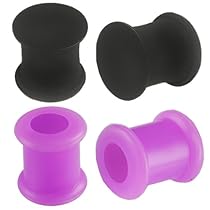 2 Pairs of 0g 0 gauge 8mm Black (Si03) and Purple (Si01) Flexible Silicone Double Flared Flare Tunnels Ear Plugs Ring Earlets Kit Set ARVG - Ear Stretched Stretching Expanders Stretchers Lot - Pierced Jewellery Body Piercing Jewelry