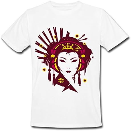 Disguiser A Japanese Geisha With Headphones Men's T-Shirts Short Sleeve Cotton White L
