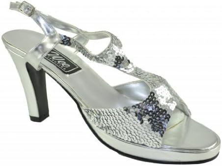 Wee Collection: Women's Open Toe Platform Strappy Sequin Shoe Silver Size 11