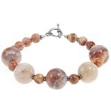 EXP Handmade Earth Tones & White Madagascar Opal Bracelet With Antiqued Silver Beads