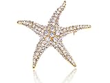 Golden Tone Clear Crystal Rhinestones Sea Sand Starfish Star Beach Pin Brooch