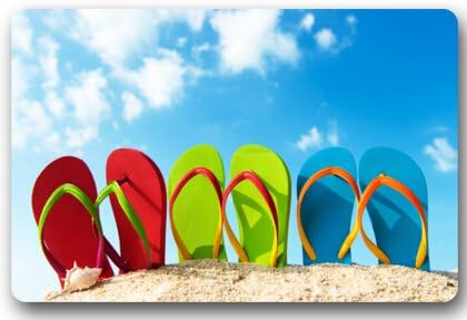 Custom SAND Flip Flops Non-woven Fabric Doormat Indoor / Outdoor/ Shower / Floor / Bathroom Mat Rug - 23.6"(L) x 15.7"(W), 3/16" Thickness Standard