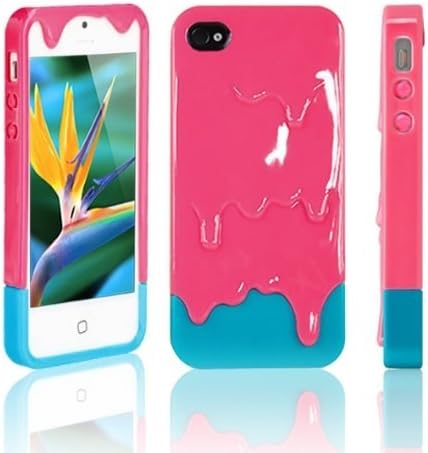 Melting Ice Cream Design Hard Back Case Cover for iPhone 5 5S (Hot Pink + Blue)