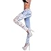 FanShou Light Blue Womens Denim Crochet Lace Skinny Legs Stretch Pencil Jeans