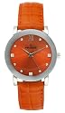 Peugeot Womens Burnt Orange Embossed Genuine Leather Strap Watch with a Round Mirrored Bezel, Crystal Accented Hour Markers, and Matching Dial